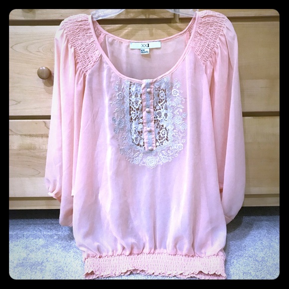 Forever 21 peach peasant blouse - Picture 2 of 4